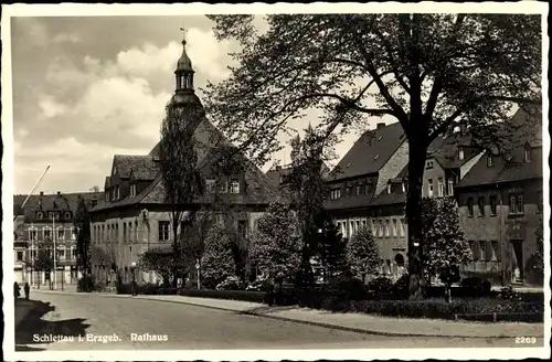 Ak Schlettau Erzgebirge, Rathaus, Straßenpartie