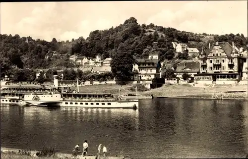 Ak Stadt Wehlen an der Elbe Sachsen, Ortsansicht mit Elbdampfer