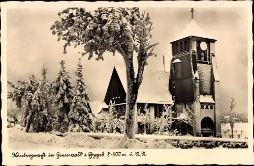 Ak Zinnwald Georgenfeld Altenberg im Erzgebirge, Exulantenkirche im Schnee