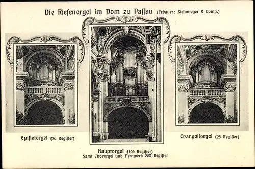 Ak Passau in Niederbayern, Die Riesenorgel im Dom, Epistelorgel, Hauptorgel, Evangeliorgel