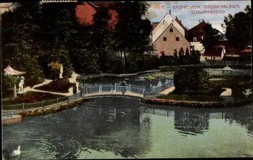 Ak Kaufbeuren an der Wertach in Schwaben, Jordan-Anlagen, Schwanenteich