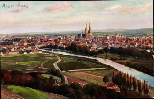 Künstler Ak Regensburg an der Donau Oberpfalz, Panorama