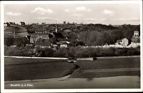 Ak Diesbar Seußlitz an der Elbe, Stadtansicht, Villen, Kanalmündung