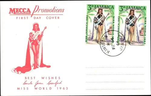 Ak Mecca Promotions First Day Cover, Carole Crawford Miss World 1963