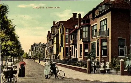 Ak Utrecht Niederlande, Emmalaan, Straßenpartie, Kinderwagen, Fahrrad