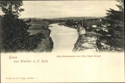Ak Werden Essen im Ruhrgebiet, Blick Ruhraufwärts mit Villa Hügel