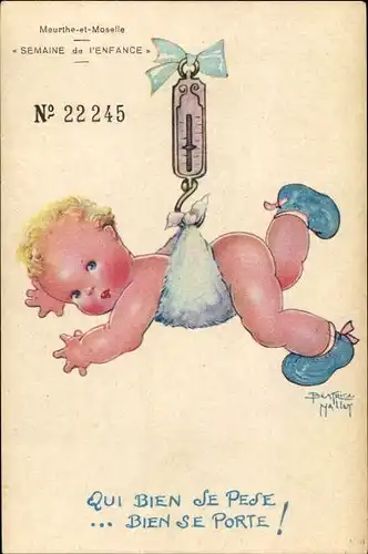 Künstler Ak Mallet, Beatrice, Lothringen Meurthe et Moselle, Semaine de l'Enfance, Baby, Waage