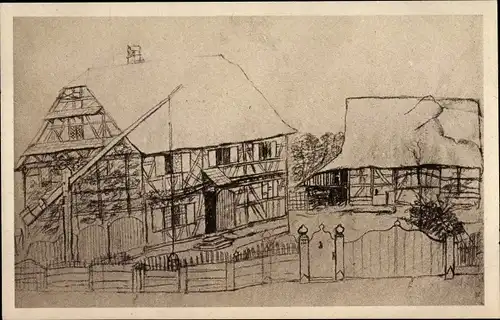 Künstler Ak Sessenheim Sesenheim Elsass Bas Rhin, Pfarrhaus v. Goethe gezeichnet