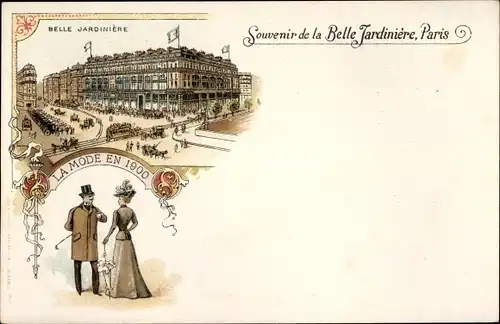 Litho Paris II. Arrondissement Bourse, Belle Jardiniere, La Mode en 1900
