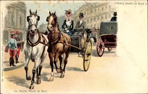 Litho Paris, Dans la Rue, En Route pour le Bois, Kutsche