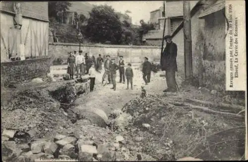 Ak Elbeuf Seine Maritime, Ravages causes par l'orage 1908, La Carvee des Ecameaux