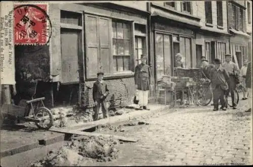 Ak Elbeuf Seine Maritime, Ravages causes par l'orage 1908, La Rue de l'Hospice