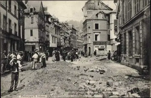 Ak Elbeuf Seine Maritime, Ravages causes par l'orage 1908, Place du Bont du Couvent