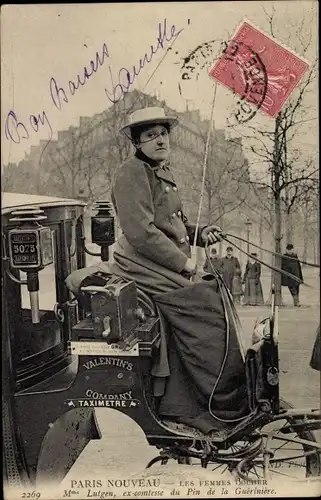 Ak Paris Nouveau, Les Femmes Cocher, Madame Lutgen, ex-comtesse du Pin de la Gueriniere