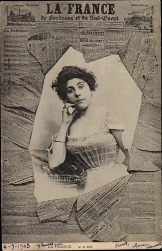 Zeitungs Ak Zeitung La France, Portrait einer Frau