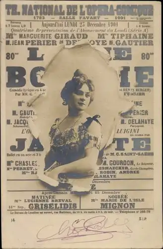 Zeitungs Ak Th. National de l'Opera-Comique, Portrait einer Frau