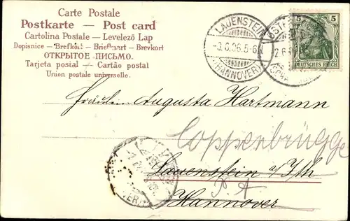 Litho Glückwunsch Pfingsten, Maikäfer-Liebespaar, Laubblatt