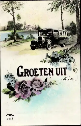 Ak Straßenpartie, Auto, Birken, Rosen