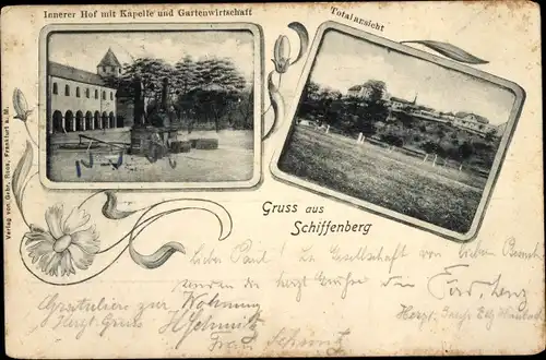 Ak Gießen an der Lahn, Kloster Schiffenberg, Innerer Hof mit Kapelle, Gesamtansicht