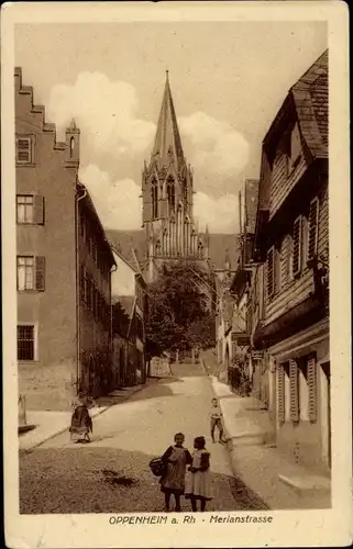 Ak Oppenheim am Oberrhein, Partie an der Merianstraße, Kirche