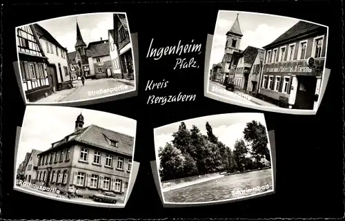 Ak Ingenheim in der Pfalz, Straßenpartie, Schwimmbad, Rathaus