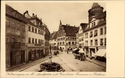 Ak Kitzingen in Mainfranken Bayern, Marktplatz, Vierröhren Brunnen, Rathaus