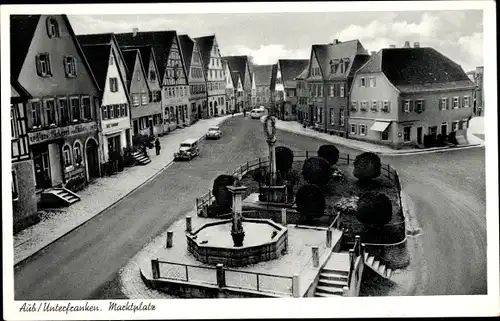 Ak Aub in Unterfranken, Marktplatz, Bäckerei, Brunnen, Denkmal