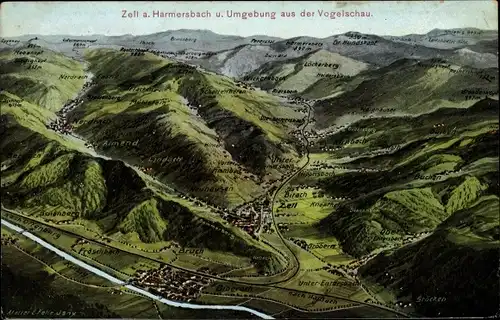 Landkarten Künstler Ak Felle, Eugen, Zell am Harmersbach Schwarzwald Baden, Umgebung
