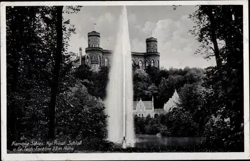 Ak Kamieniec Ząbkowicki Kamenz Camenz Schlesien, Schloss, Großer Teich, Fontäne