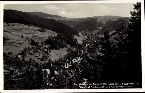 Ak Mellenbach Glasbach im Schwarzatal, Blick auf Ort und Cursdorfer Koppe