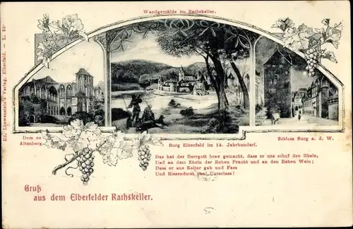 Litho Elberfeld Wuppertal in Nordrhein Westfalen, Ratskeller, Dom zu Altenberg, Schloss Burg