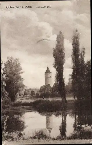 Ak Ochsenfurt am Main Unterfranken, Main Insel, Turm