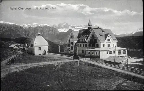 Ak Oberbozen Soprabolzano Renon Ritten Südtirol, Hotel Oberbozen, Bahnhof, Rosengarten