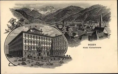 Ak Bozen Bolzano Südtirol, Panorama, Hotel Kaiserkrone