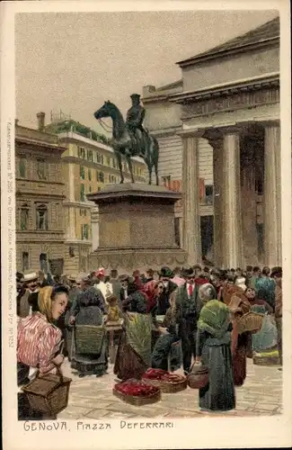 Künstler Litho Genova Genua Liguria, Piazza Deferrari, monumenti, mercato