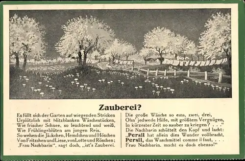 Ak Zauberei, Es füllt sich der Garten auf wiegenden Stricken, Persil Waschmittel, Reklame