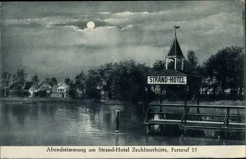 Mondschein Ak Zechlinerhütte Stadt Rheinsberg in der Mark, Abendstimmung am Strand Hotel