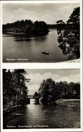 Ak Mazury Masuren Ostpreußen, Niedersee, Muckerbrücke am Muckersee