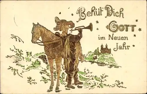 Präge Litho Glückwunsch Neujahr, Behüt Dich Gott, Trompeter von Säckingen