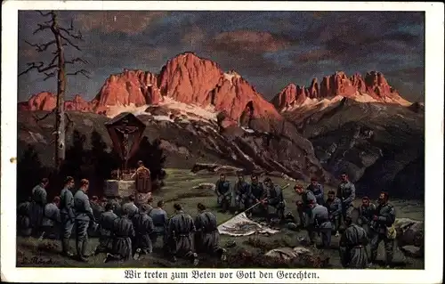 Künstler Ak Rösch, Wir treten zum Beten vor Gott den Gerechten, betende Soldaten