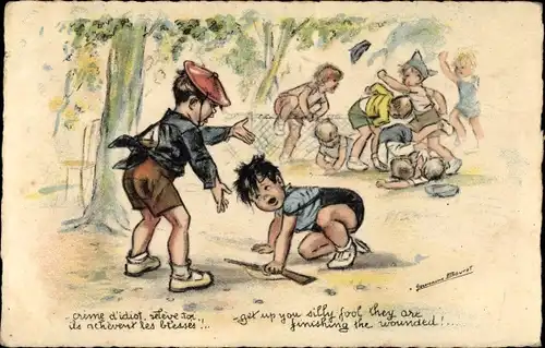 Künstler Ak Bouret, Germaine, Kinder prügeln sich, get up you silly fool