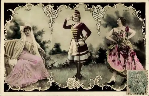 Ak Schauspielerinnen Ellen Baxone, Harlay, Tänzerin La Belle Otero, Portrait