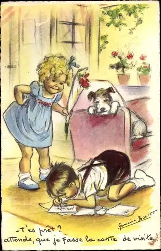 Künstler Ak Bouret, Germaine, Attends, que je fasse la carte de visite