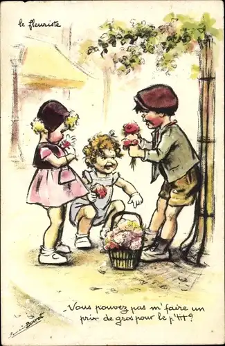 Künstler Ak Bouret, Germaine, La Fleuriste, Kinder, Blumenverkäufer