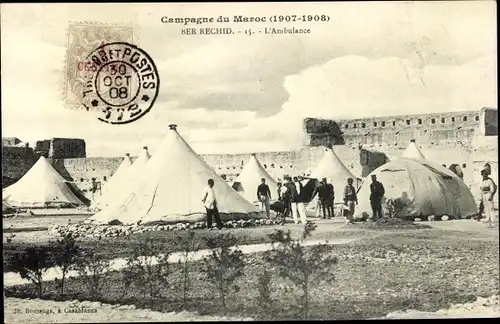 Ak Berrechid Marokko, L'Ambulance, Sanitätszelte, Campagne du Maroc 1907-1908