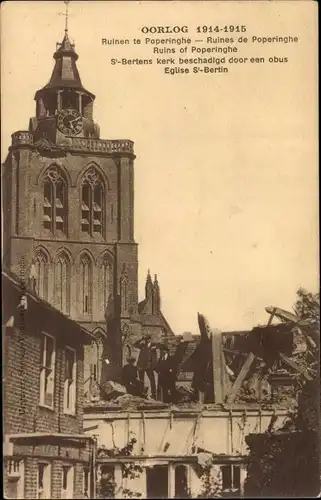 Ak Poperinghe Poperinge Westflandern, Ruinen, Zerstörte Kirche, Kriegszerstörung 1. WK