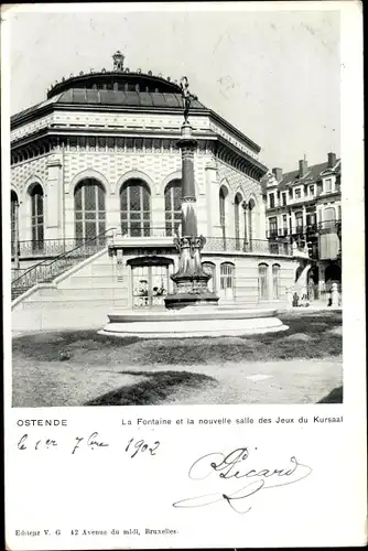 Ak Oostende Ostende Westflandern, La Fontaine et la nouvelle salle des Jeux du Kursaal