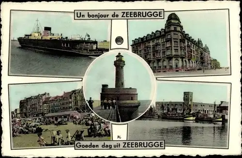 Ak Zeebrugge Westflandern, Strand, Hafen, Leuchtturm