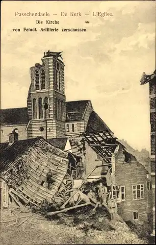 Ak Paschendaele Passendale Westflandern, Zerschossene Kirche