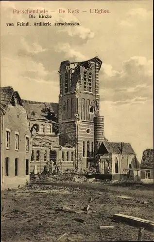 Ak Paschendaele Passendale Westflandern, Zerschossene Kirche